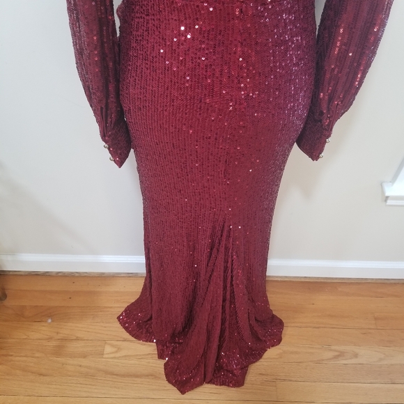 FAERIESTY Sequin Maxi Dress Burgundy Size S. Elegant Burgundy Sequin Gown - Picture 10 of 16